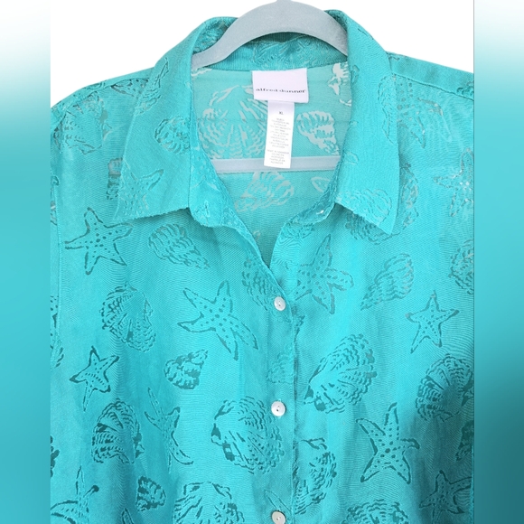 Alfred Dunner Turquoise Button-Down Shirt - Picture 3 of 7